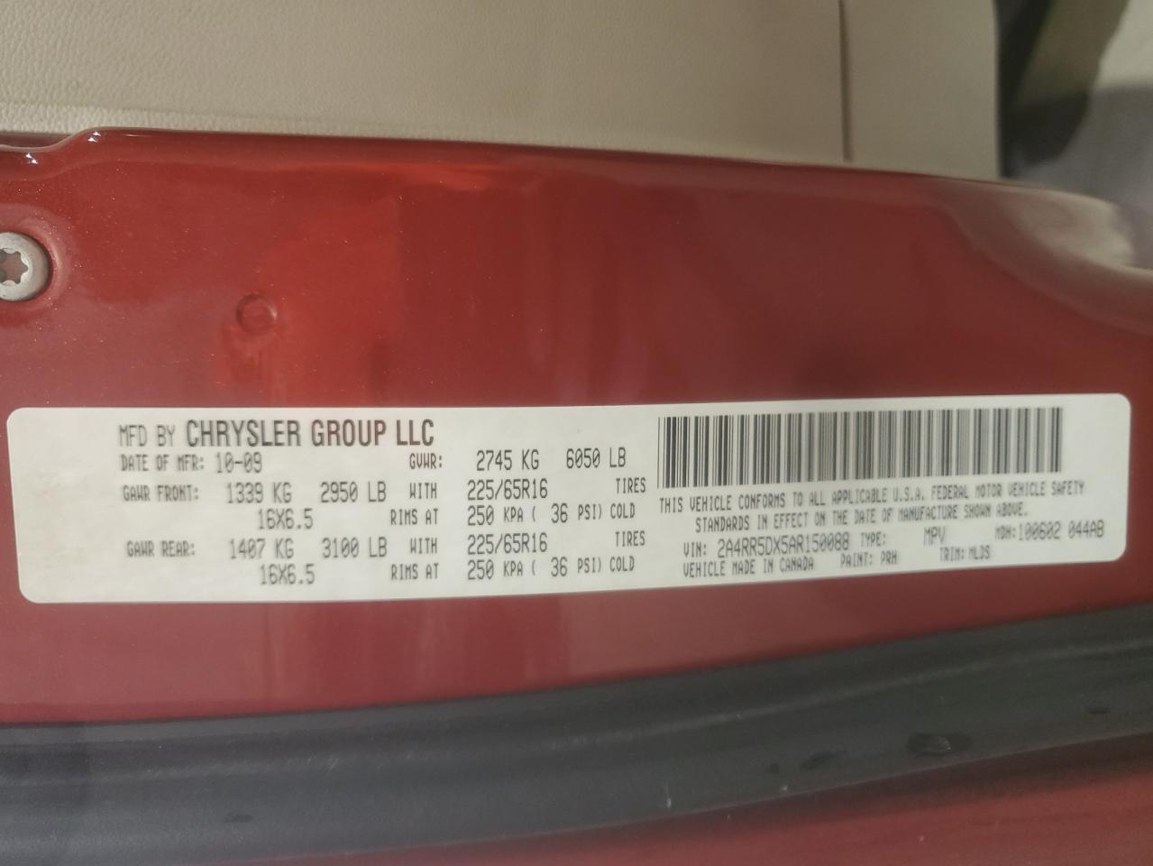 2010 Chrysler Town & Country VIN 2A4RR5DX5AR150088 Copart auction photo, undercarriage / front end damage thumbnail 16