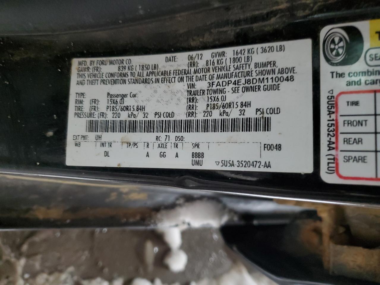 2013 Ford Fiesta VIN 3FADP4EJ8DM110048 Copart auction photo, front end damage thumbnail 12