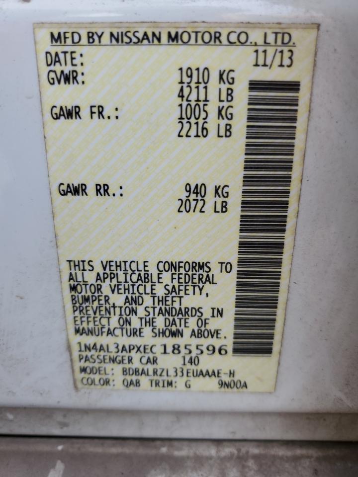 2014 Nissan Altima VIN 1N4AL3APXEC185596 Copart auction photo, front end damage thumbnail 14