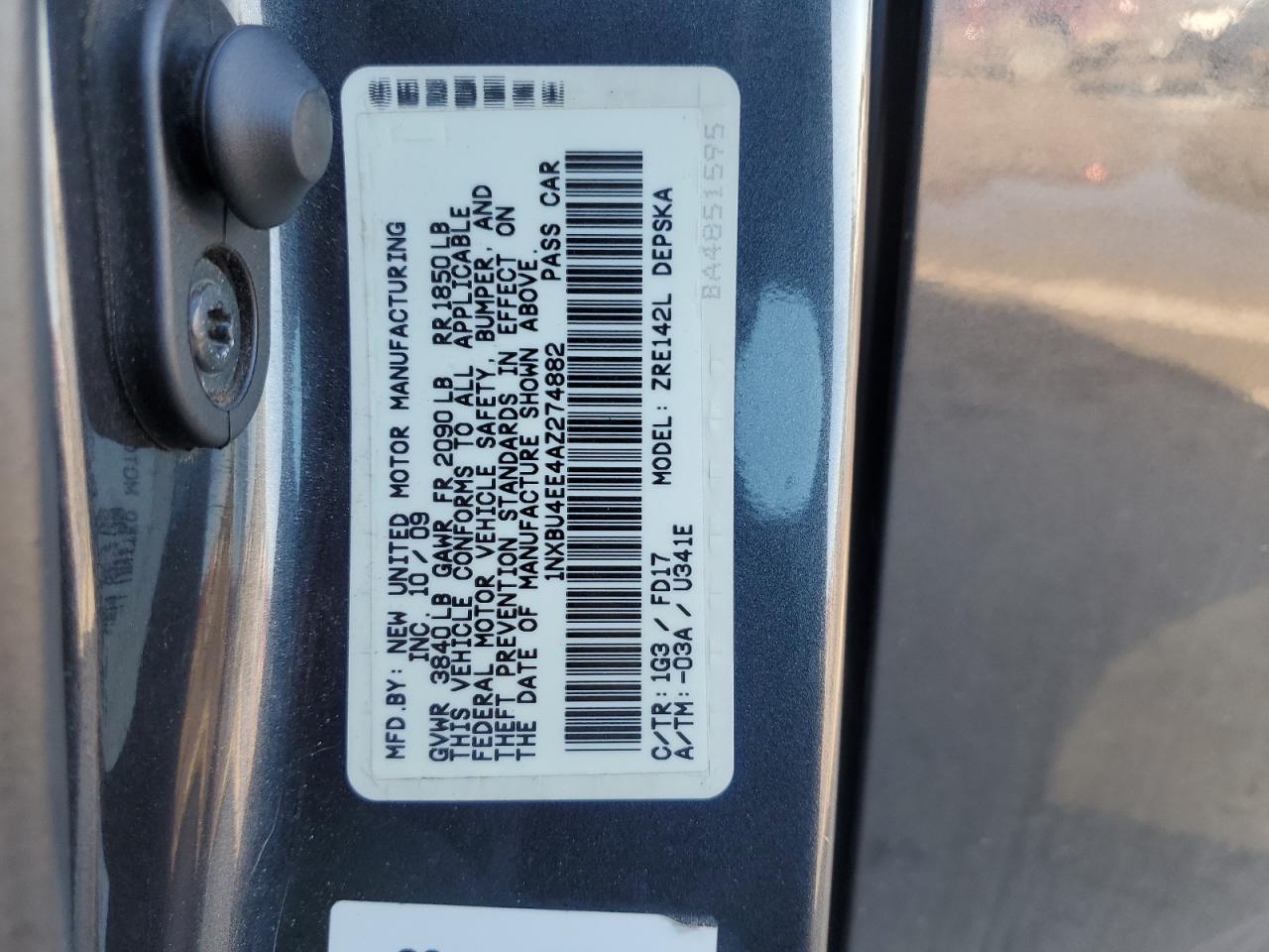 2010 Toyota Corolla VIN 1NXBU4EE4AZ274882 Copart auction photo, mechanical damage thumbnail 12