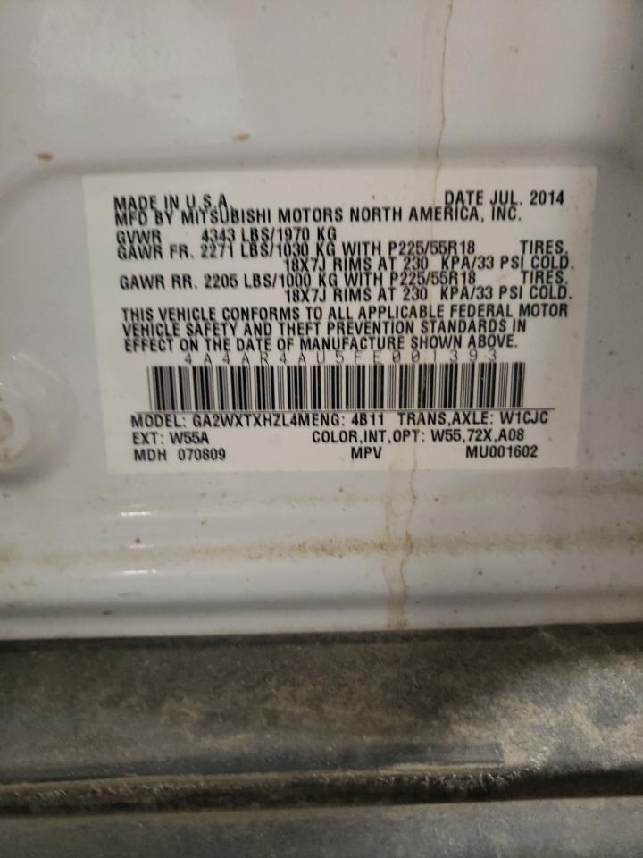 2015 Mitsubishi Outlander VIN 4A4AR4AU5FE001393 Copart auction photo, all over damage thumbnail 13