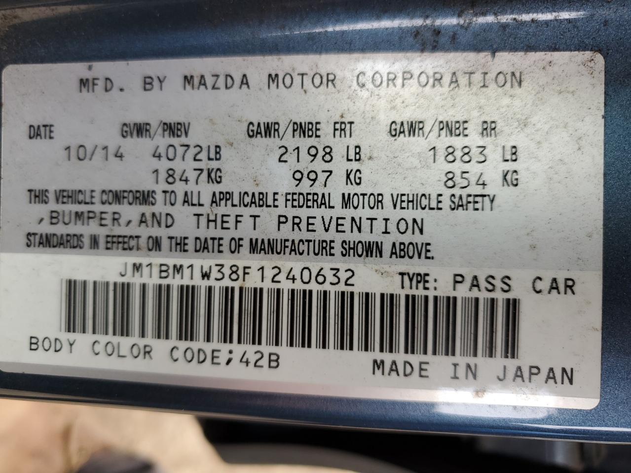 2015 Mazda 3 VIN JM1BM1W38F1240632 Copart auction photo, front end / minor dent/scratches damage thumbnail 14