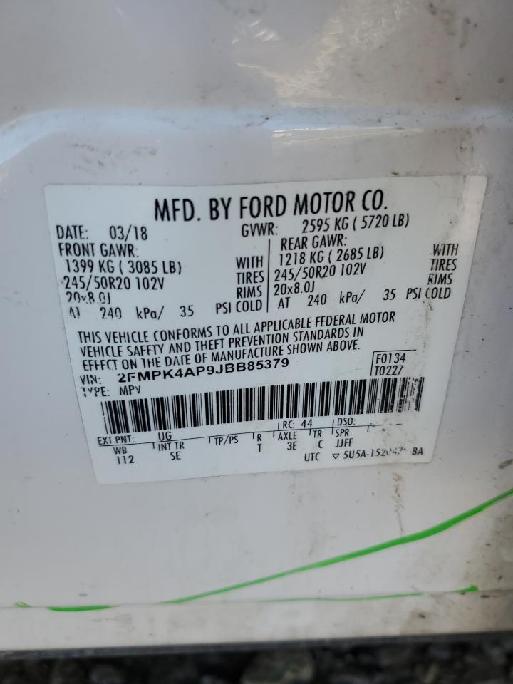 2018 Ford Edge VIN 2FMPK4AP9JBB85379 Copart auction photo, side / front end damage thumbnail 14