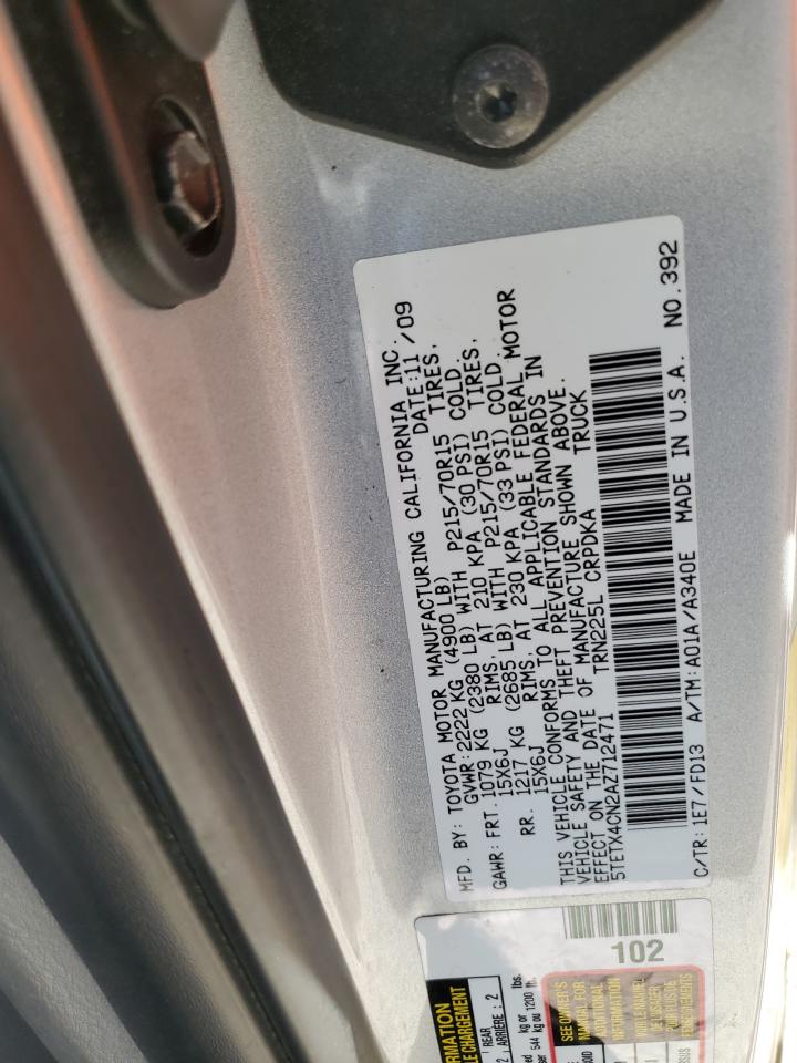 2010 Toyota Tacoma VIN 5TETX4CN2AZ712471 Copart auction photo, front end / minor dent/scratches damage thumbnail 13