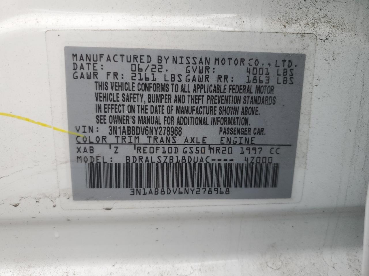 2022 Nissan Sentra VIN 3N1AB8DV6NY278968 Copart auction photo, front end / minor dent/scratches damage thumbnail 12