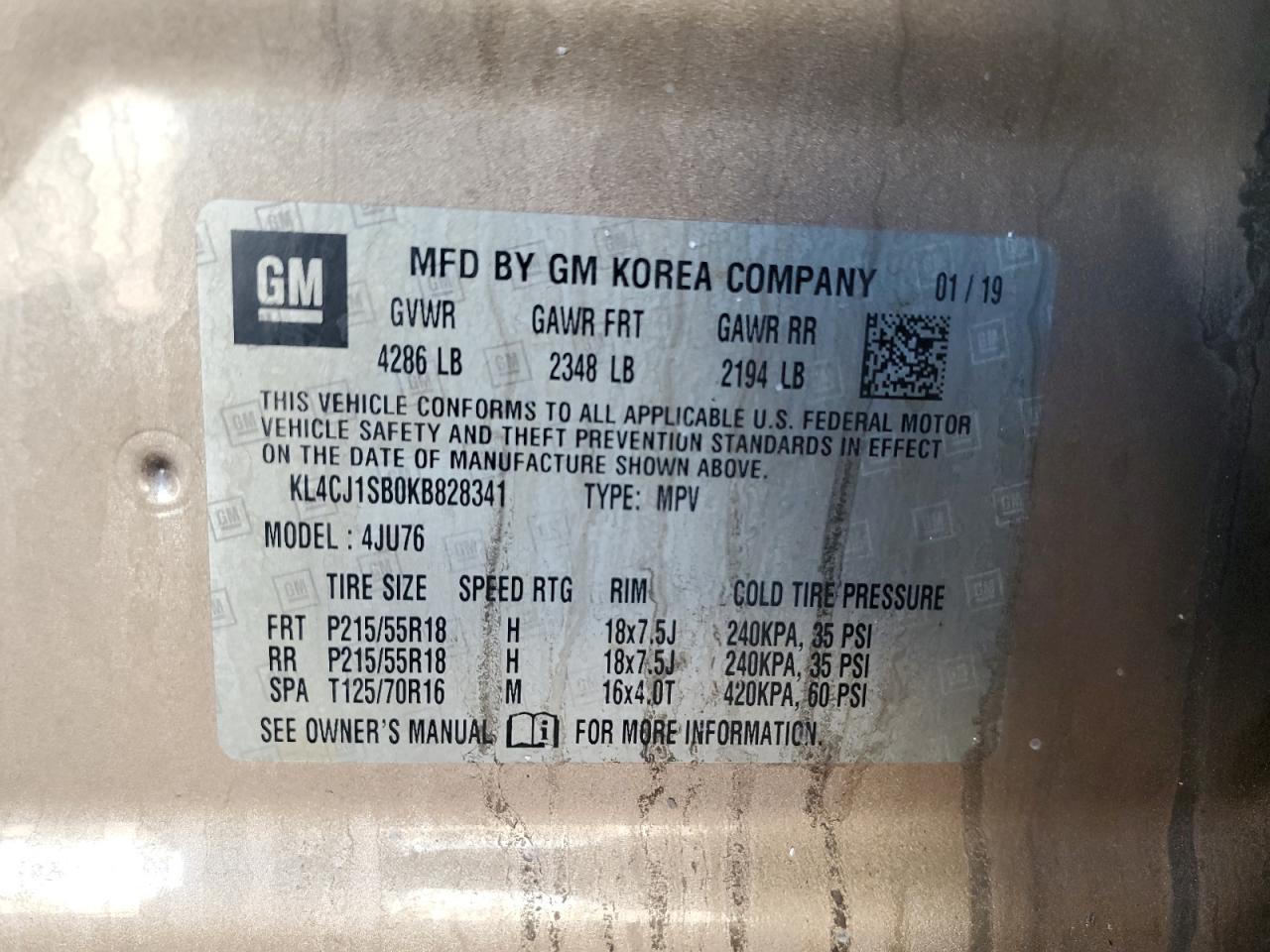 2019 Buick Encore VIN KL4CJ1SB0KB828341 Copart auction photo, burn damage thumbnail 14
