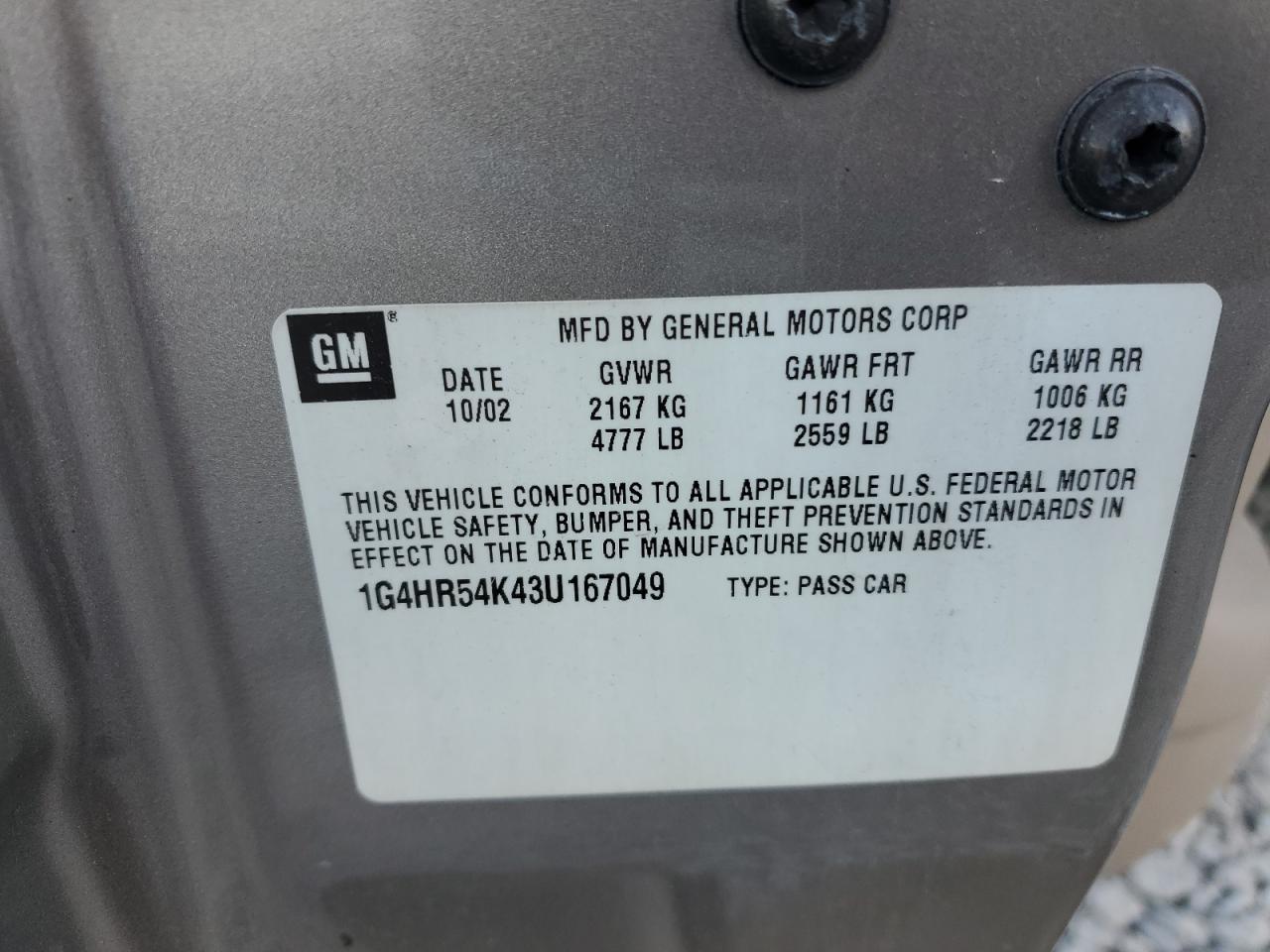 2003 Buick LeSabre VIN 1G4HR54K43U167049 Copart auction photo, front end damage thumbnail 13
