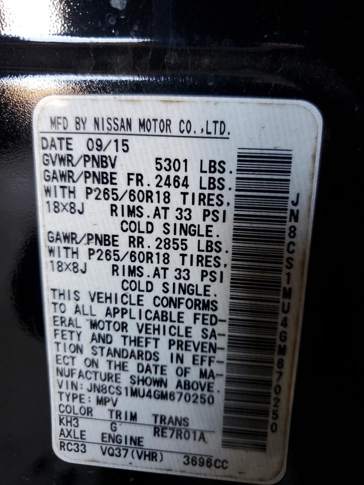 2016 Infiniti QX70 VIN JN8CS1MU4GM670250 Copart auction photo, rear end / front end damage thumbnail 12