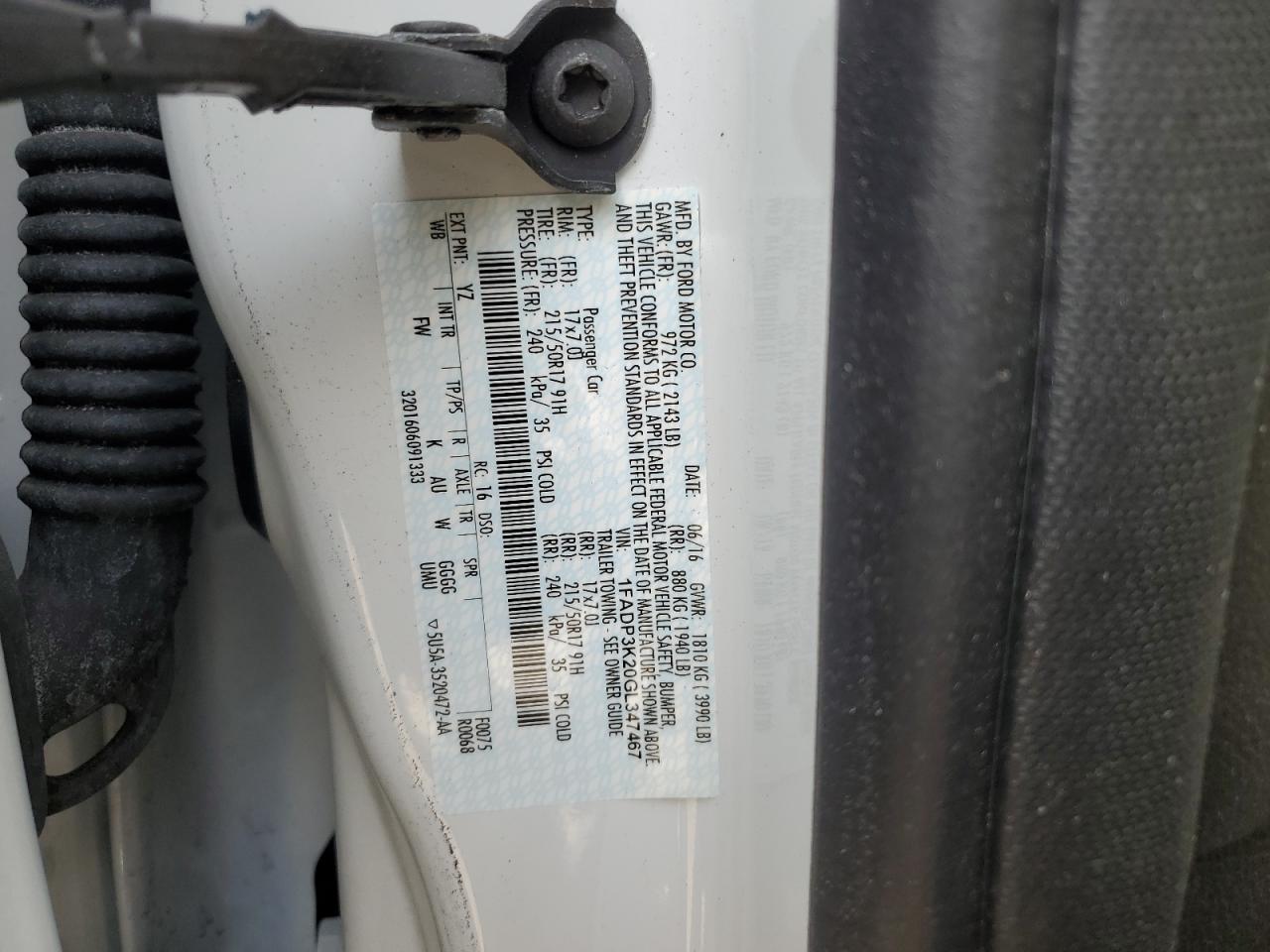 2016 Ford Focus VIN 1FADP3K20GL347467 Copart auction photo, front end / undercarriage damage thumbnail 12