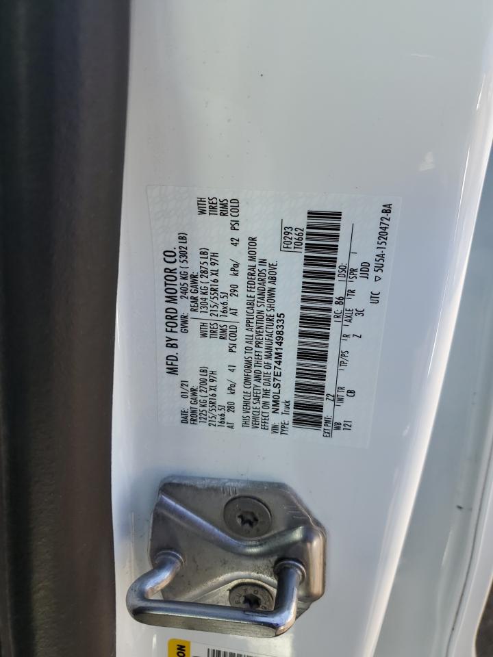 2021 Ford Transit VIN NM0LS7E74M1498335 Copart auction photo, rear end damage thumbnail 15