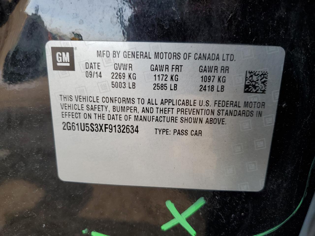 2015 Cadillac XTS VIN 2G61U5S3XF9132634 Copart auction photo, side / rear end damage thumbnail 13