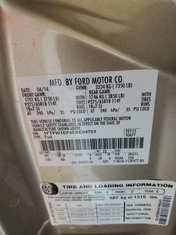 2014 Ford F-150 VIN 1FTFW1EF4EKE04703 Copart auction photo, front end damage thumbnail 14
