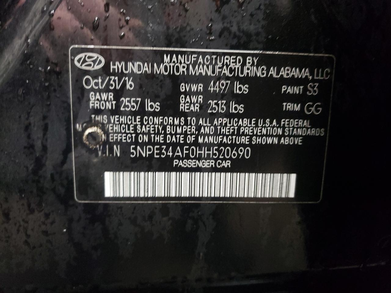2017 Hyundai Sonata VIN 5NPE34AF0HH520690 Copart auction photo, burn - engine damage thumbnail 12