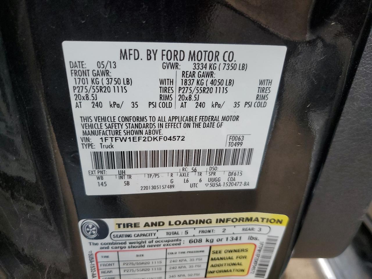 2013 Ford F-150 VIN 1FTFW1EF2DKF04572 Copart auction photo, front end damage thumbnail 12