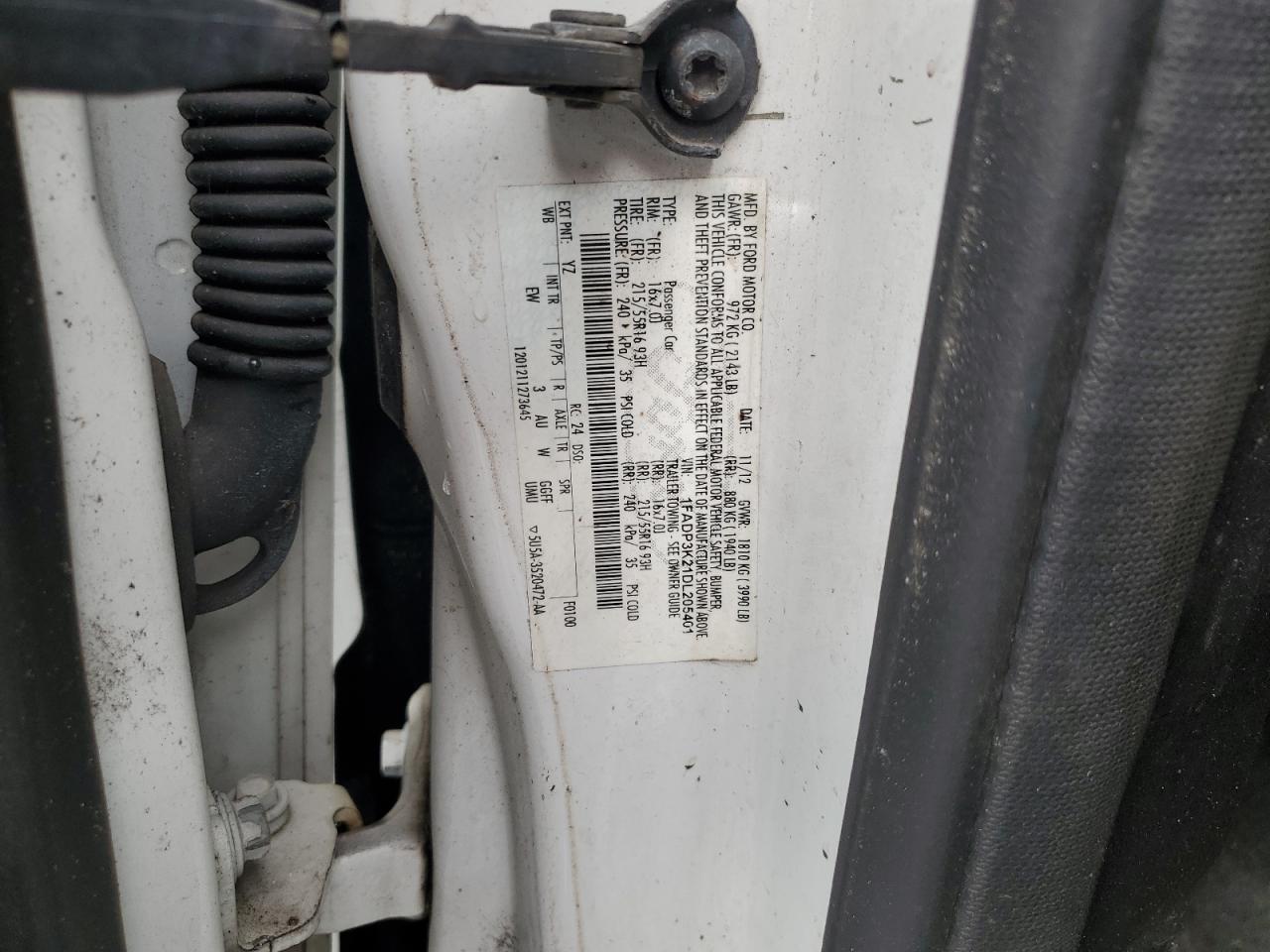 2013 Ford Focus VIN 1FADP3K21DL205401 Copart auction photo, front end damage thumbnail 12