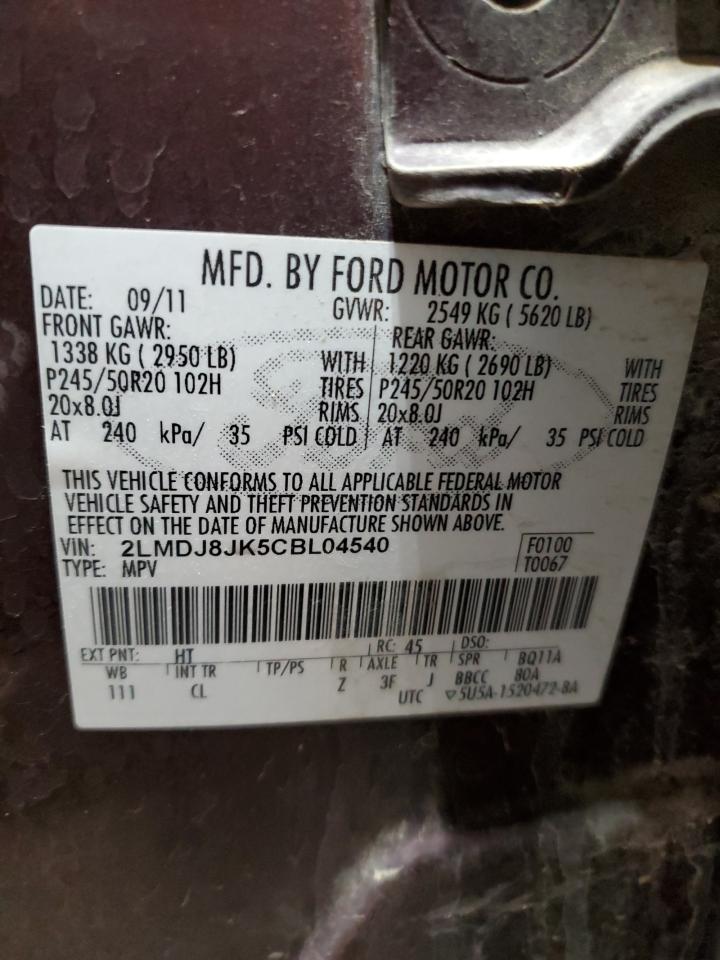 2012 Lincoln MKX VIN 2LMDJ8JK5CBL04540 Copart auction photo, mechanical / minor dent/scratches damage thumbnail 13