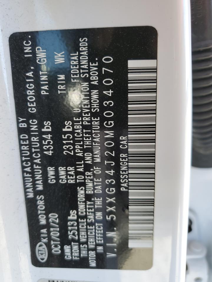 2021 KIA K5 VIN 5XXG34J20MG034070 Copart auction photo, frame damage / front end damage thumbnail 13