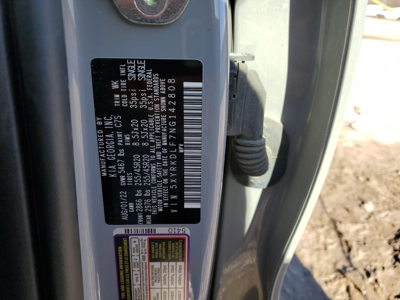 2022 KIA Sorento VIN 5XYRKDLF7NG142808 Copart auction photo, front end damage thumbnail 14