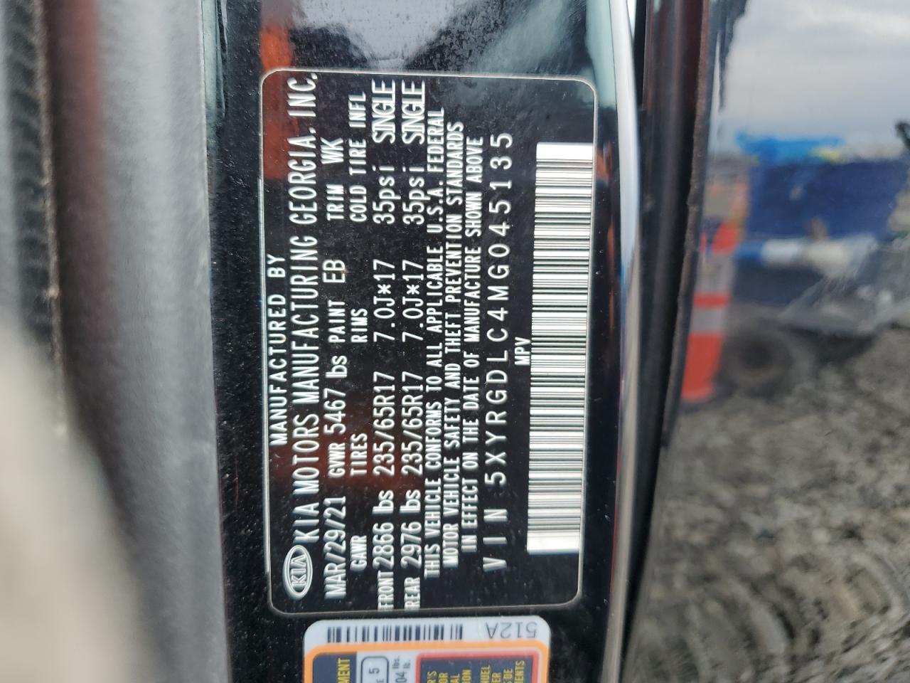 2021 KIA Sorento VIN 5XYRGDLC4MG045135 Copart auction photo, vandalism damage thumbnail 13