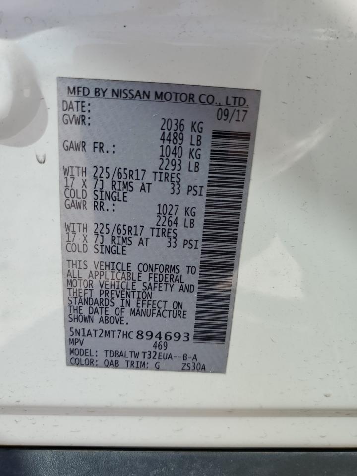 2017 Nissan Rogue VIN 5N1AT2MT7HC894693 Copart auction photo, front end damage thumbnail 13
