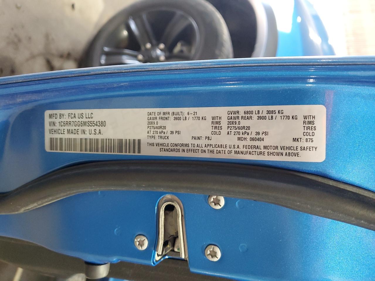 2021 RAM 1500 VIN 1C6RR7GG6MS554380 Copart auction photo, side damage thumbnail 12