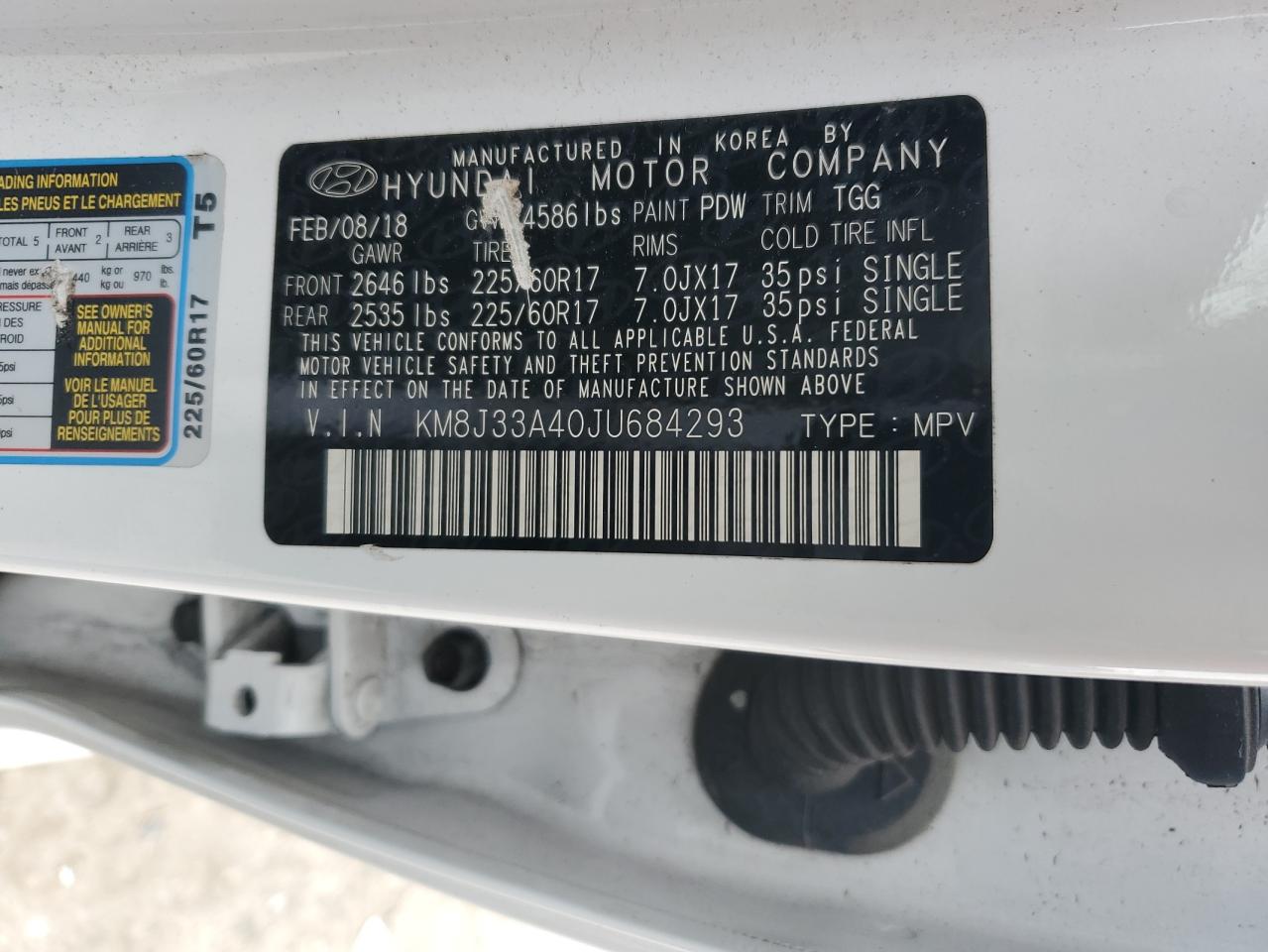 2018 Hyundai Tucson VIN KM8J33A40JU684293 Copart auction photo, vandalism / side damage thumbnail 13