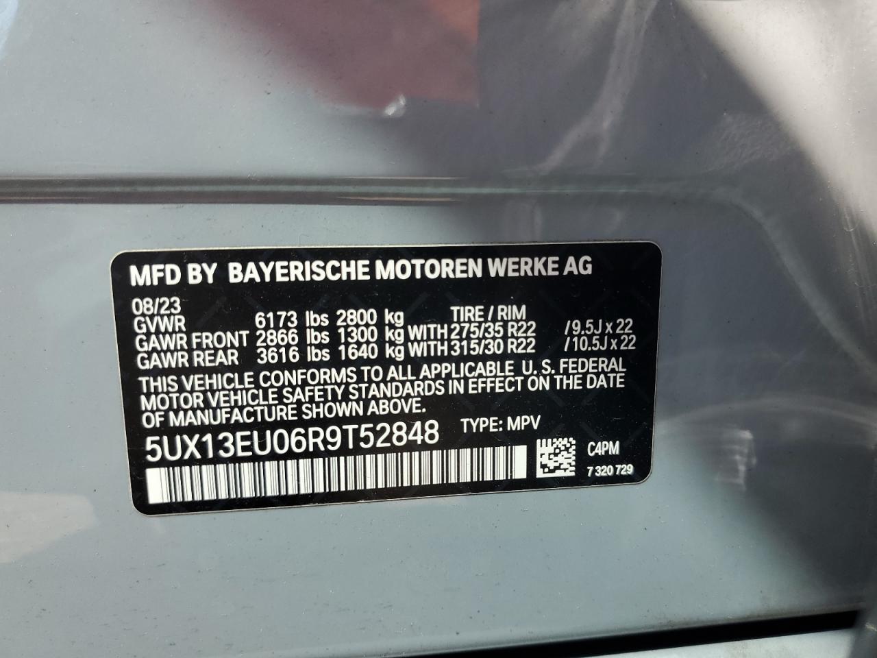 2024 BMW X5 VIN 5UX13EU06R9T52848 Copart auction photo, front end / minor dent/scratches damage thumbnail 15