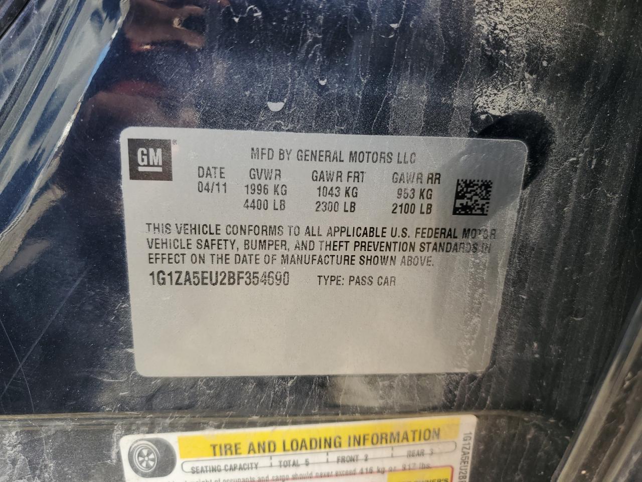 2011 Chevrolet Malibu VIN 1G1ZA5EU2BF354690 Copart auction photo, side / undercarriage damage thumbnail 14