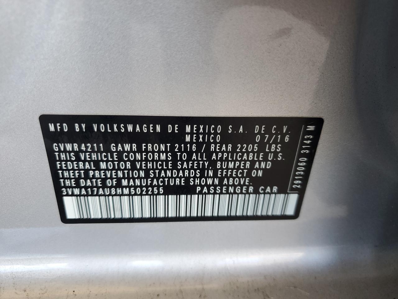 2017 Volkswagen Golf VIN 3VWA17AU8HM502255 Copart auction photo, front end damage thumbnail 14