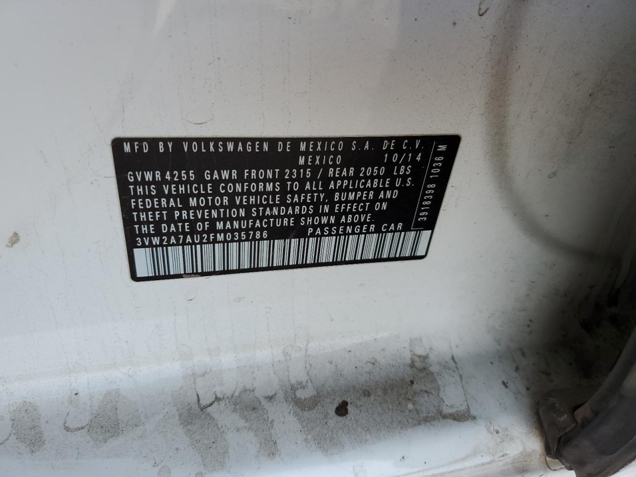 2015 Volkswagen Golf VIN 3VW2A7AU2FM035786 Copart auction photo, front end / side damage thumbnail 13
