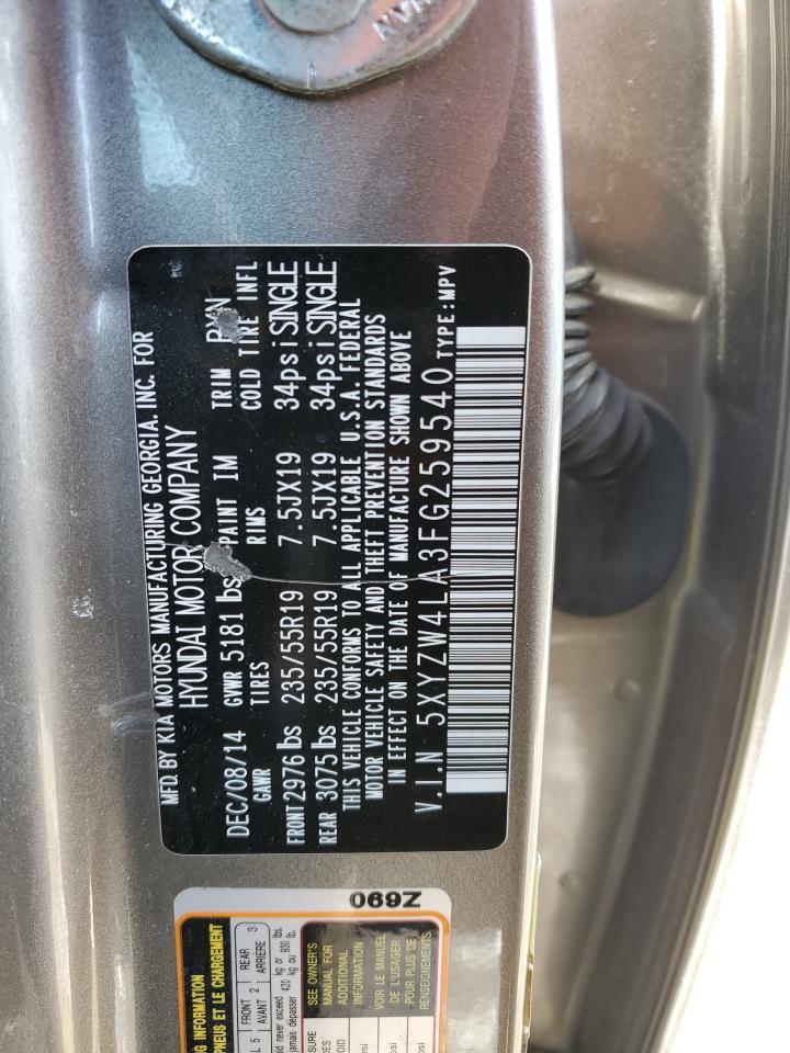 2015 Hyundai Santa Fe VIN 5XYZW4LA3FG259540 Copart auction photo, front end damage thumbnail 15