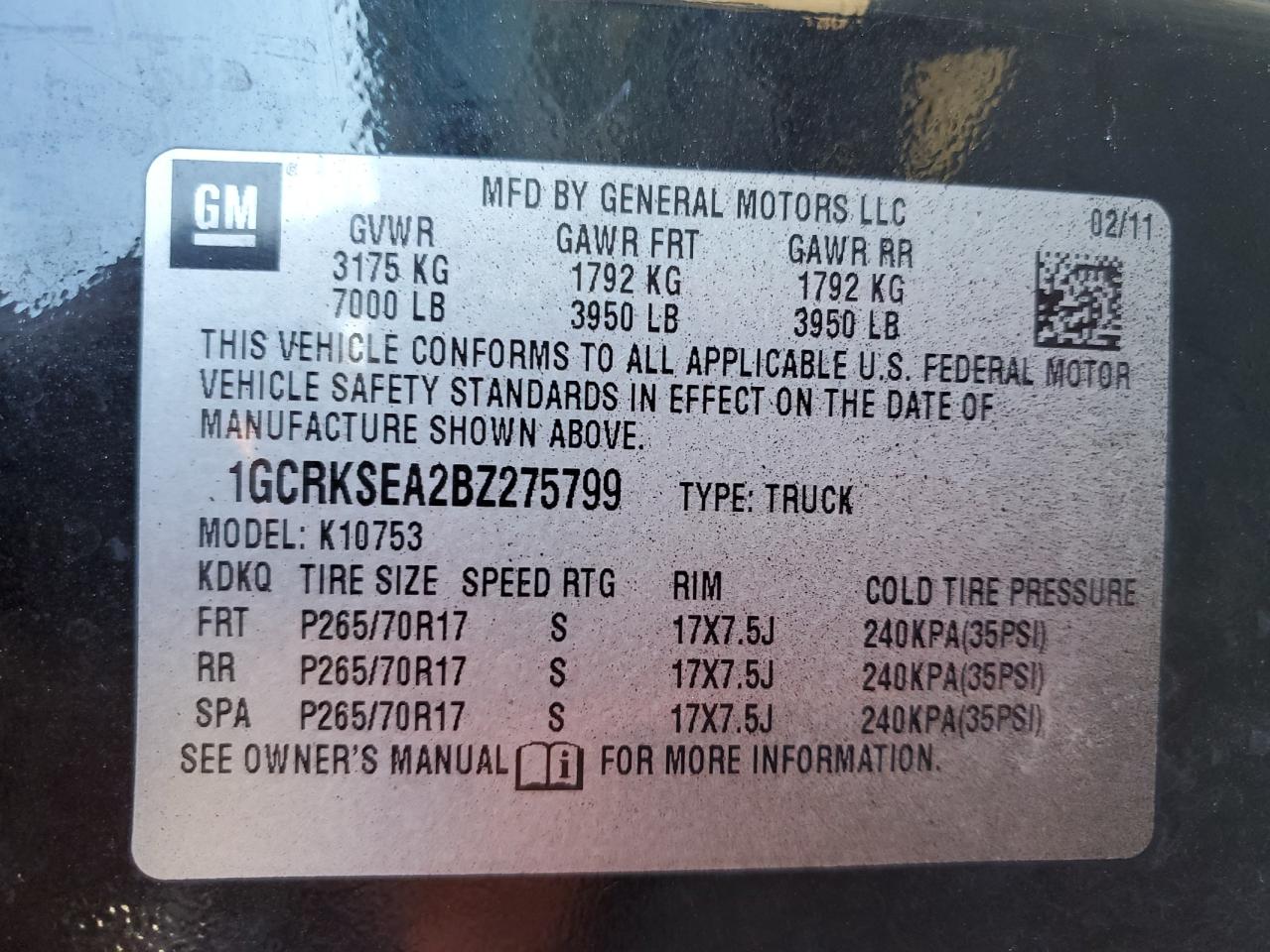 2011 Chevrolet Silverado VIN 1GCRKSEA2BZ275799 Copart auction photo, minor dent/scratches damage thumbnail 12