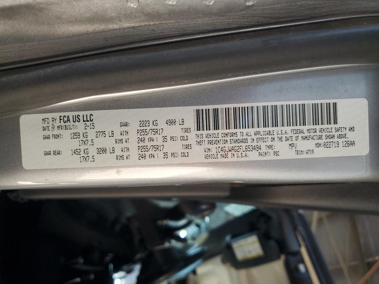 2015 Jeep Wrangler VIN 1C4GJWAG2FL653494 Copart auction photo, front end damage thumbnail 13