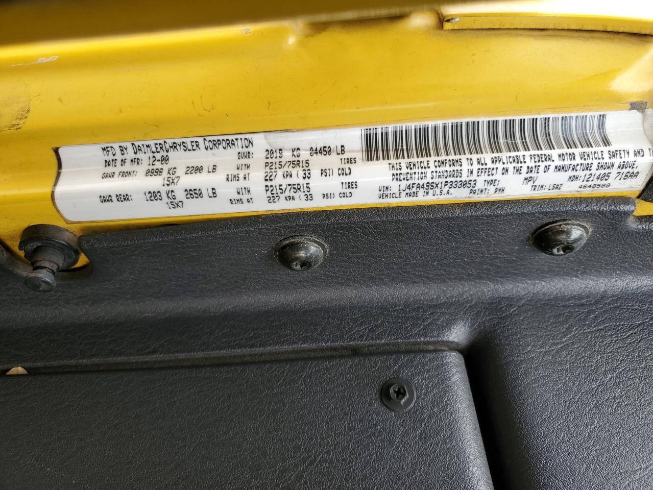 2001 Jeep Wrangler VIN 1J4FA49SX1P333053 Copart auction photo, front end damage thumbnail 14