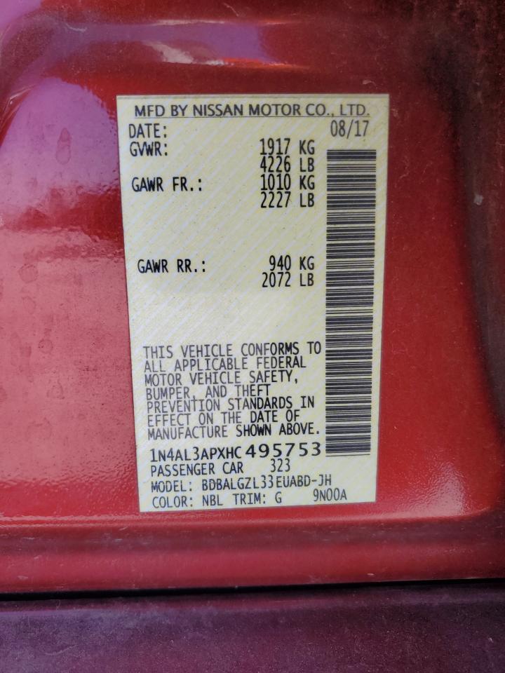 2017 Nissan Altima VIN 1N4AL3APXHC495753 Copart auction photo, front end damage thumbnail 12