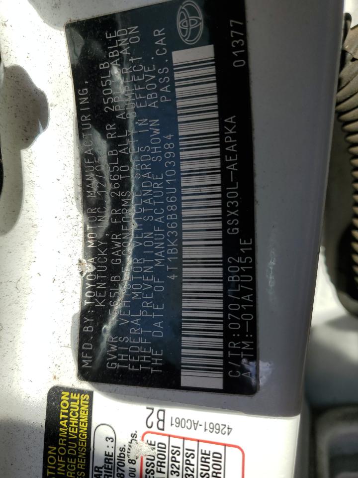 2006 Toyota Avalon VIN 4T1BK36B86U103984 Copart auction photo, rear end damage thumbnail 13