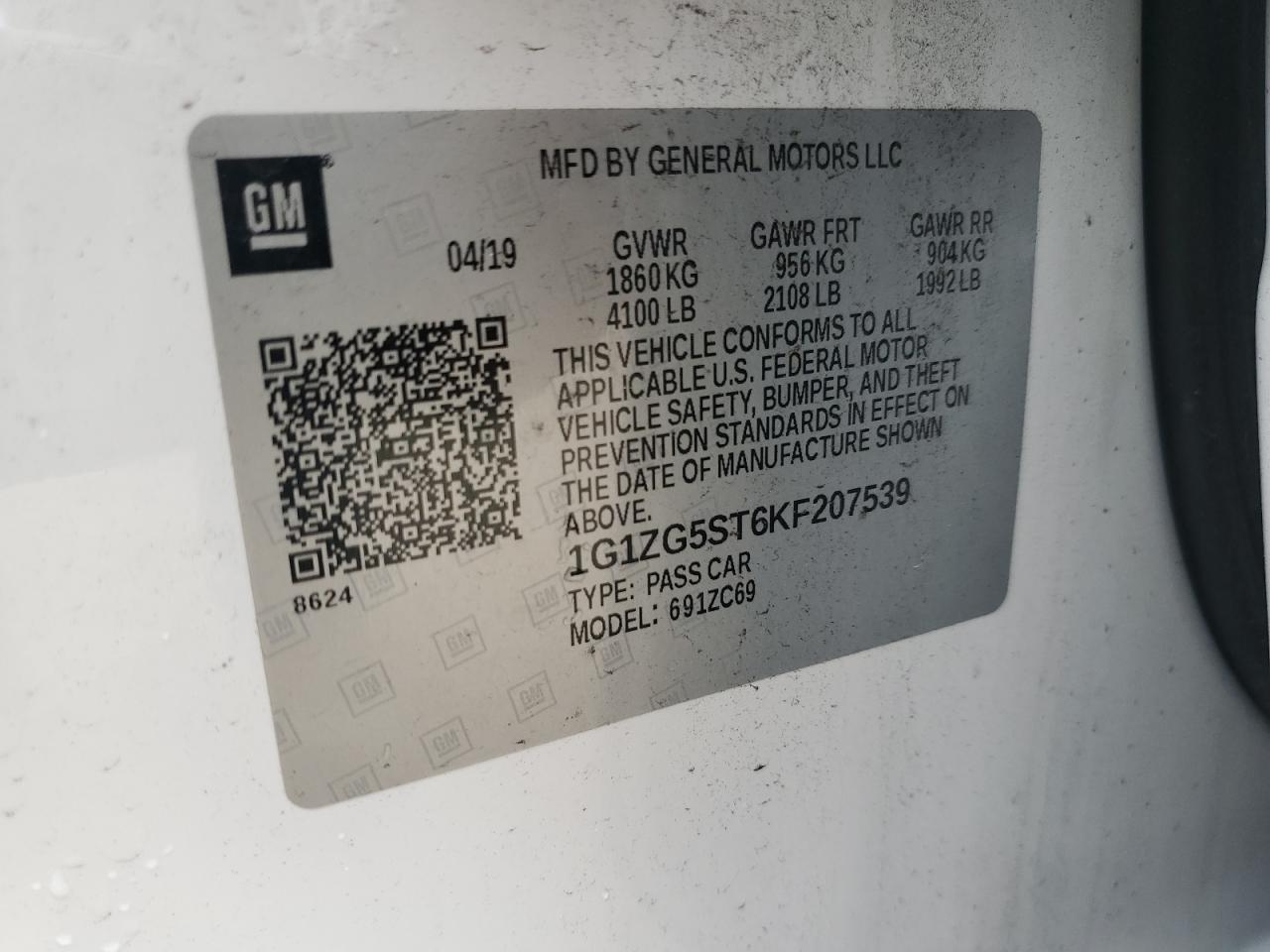 2019 Chevrolet Malibu VIN 1G1ZG5ST6KF207539 Copart auction photo, front end / minor dent/scratches damage thumbnail 13