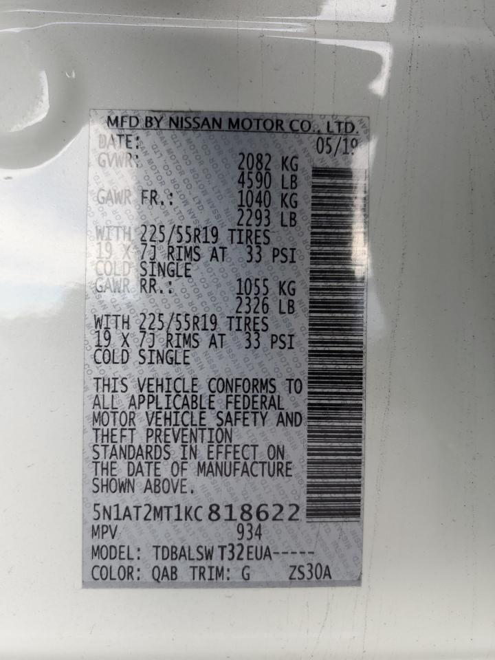 2019 Nissan Rogue VIN 5N1AT2MT1KC818622 Copart auction photo, front end / minor dent/scratches damage thumbnail 14