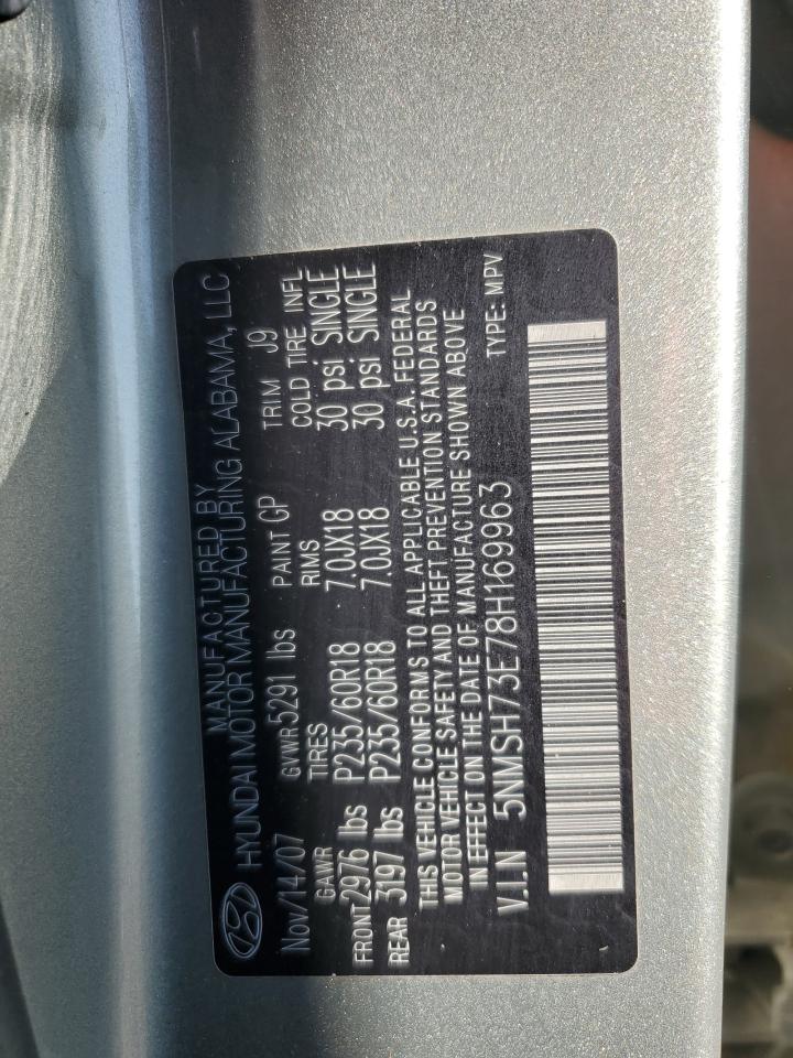 2008 Hyundai Santa Fe VIN 5NMSH73E78H169963 Copart auction photo, front end damage thumbnail 13