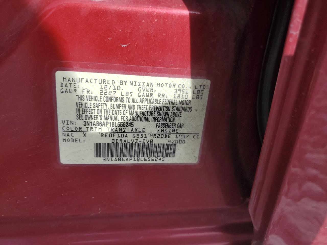 2011 Nissan Sentra VIN 3N1AB6AP1BL656245 Copart auction photo, front end damage thumbnail 14