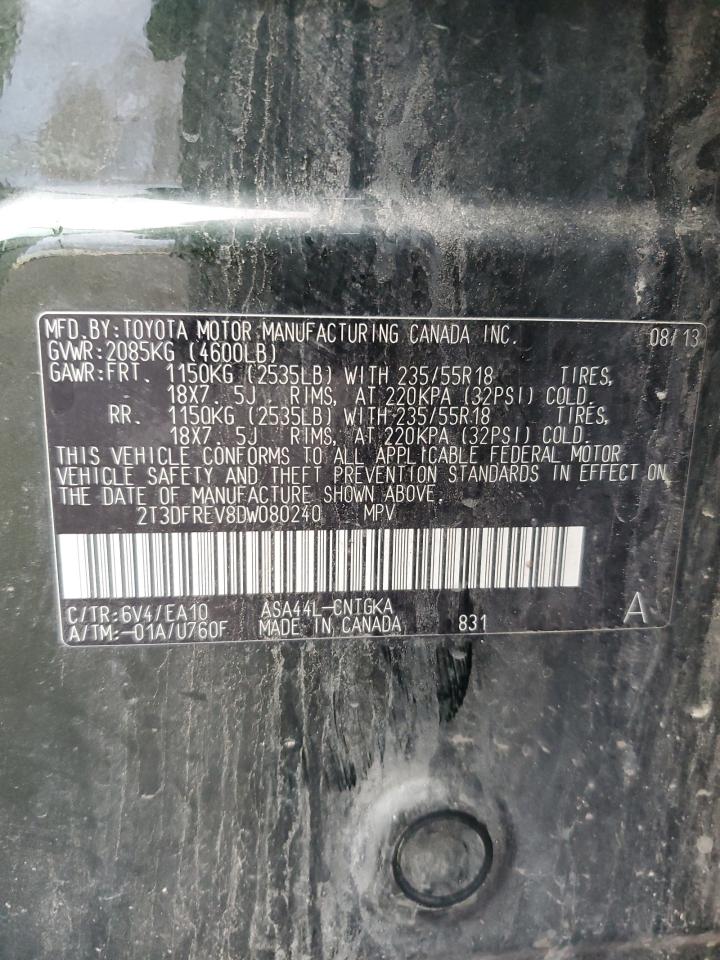 2013 Toyota RAV 4 VIN 2T3DFREV8DW080240 Copart auction photo, rear end damage thumbnail 12