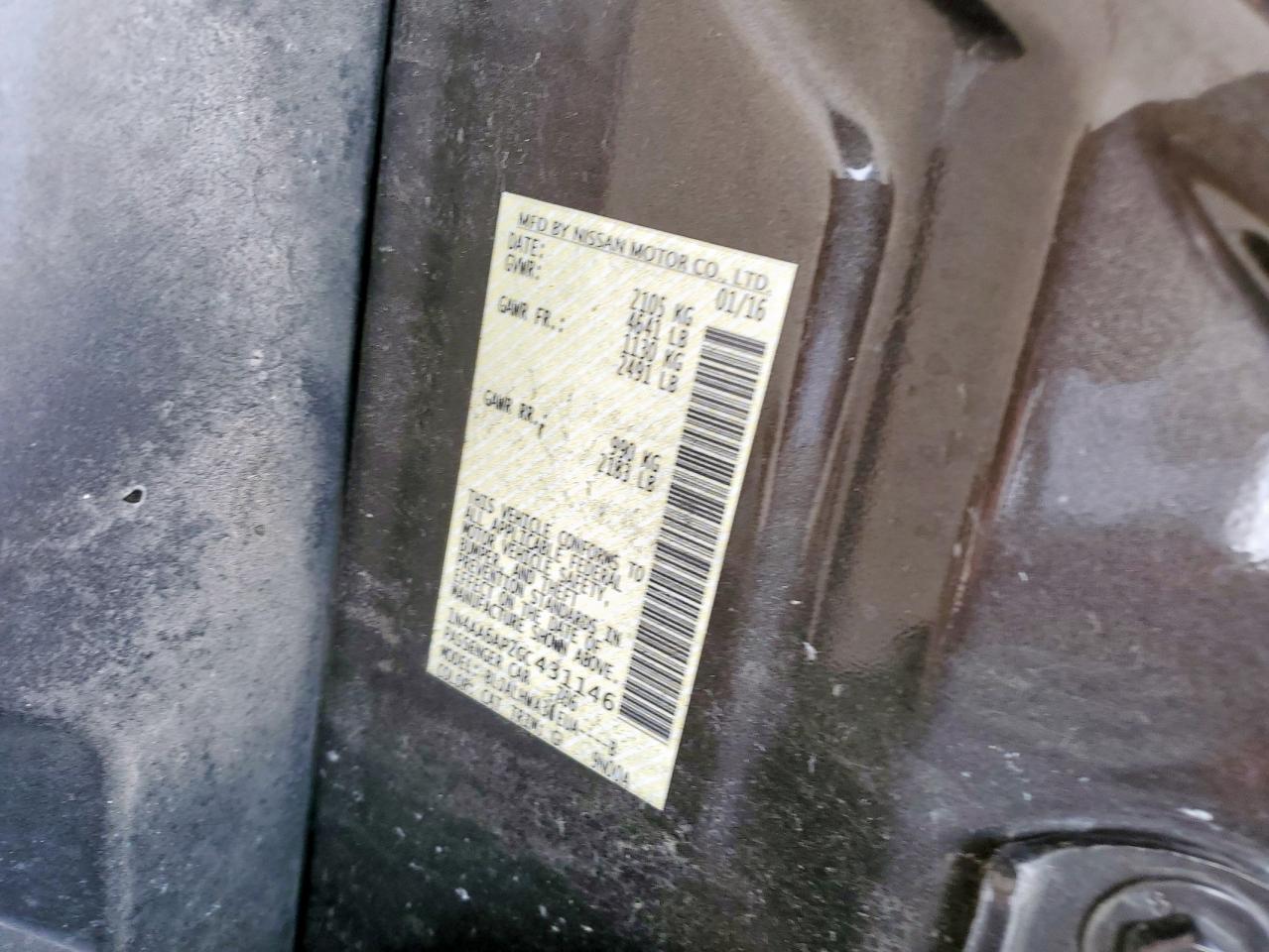 2016 Nissan Maxima VIN 1N4AA6AP2GC431146 Copart auction photo, front end / rear end damage thumbnail 12