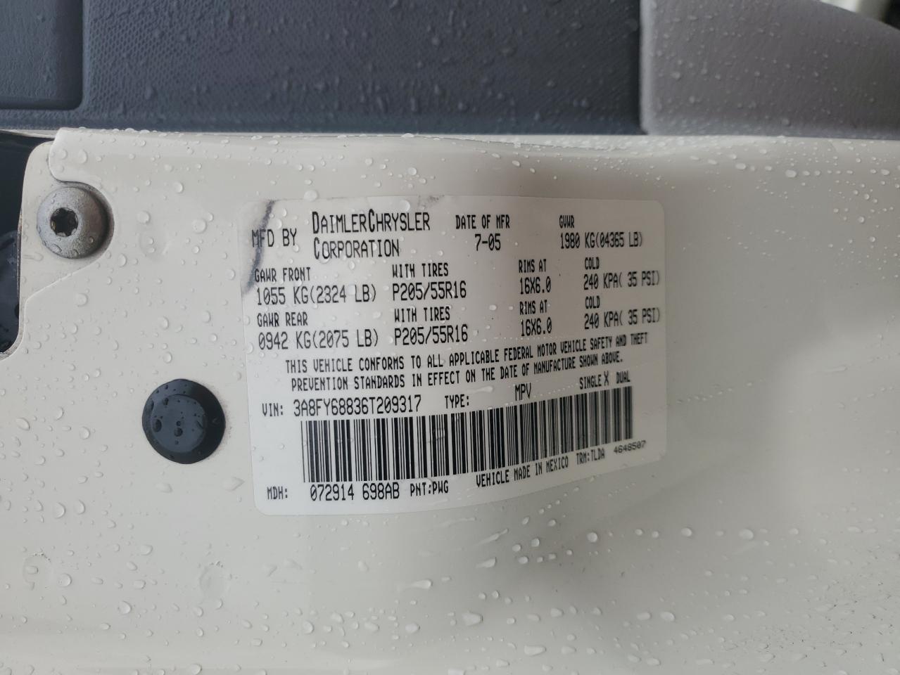 2006 Chrysler PT Cruiser VIN 3A8FY68836T209317 Copart auction photo, front end damage thumbnail 15