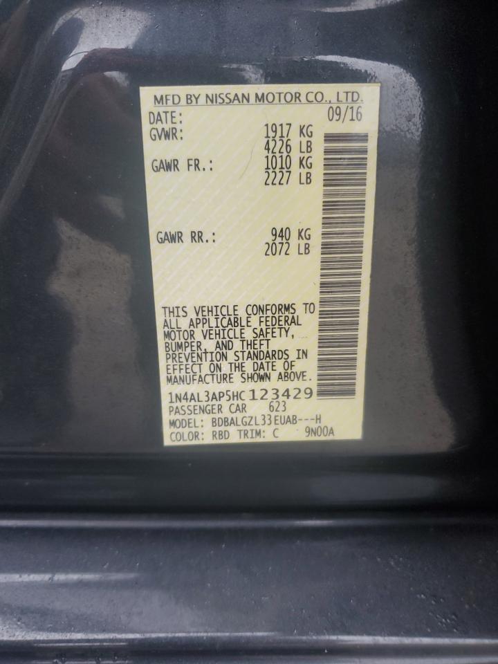 2017 Nissan Altima VIN 1N4AL3AP5HC123429 Copart auction photo, front end / minor dent/scratches damage thumbnail 12
