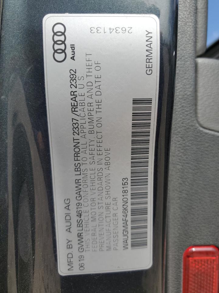 2019 Audi A4 VIN WAUGMAF46KN018153 Copart auction photo, hail / top/roof damage thumbnail 12
