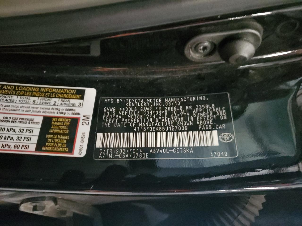 2011 Toyota Camry VIN 4T1BF3EK8BU157009 Copart auction photo, rear end / front end damage thumbnail 12