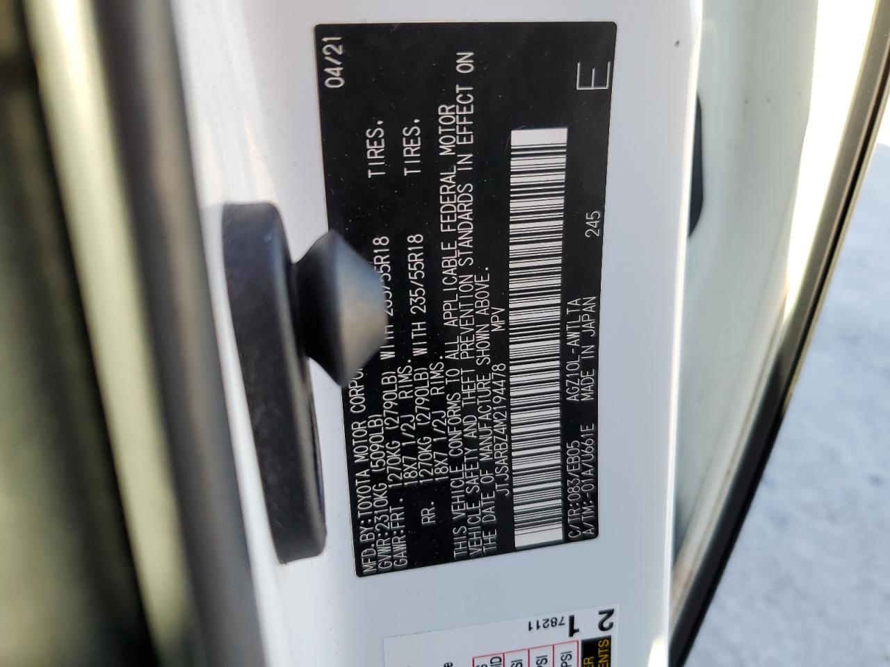 2021 Lexus NX VIN JTJSARBZ4M2194478 Copart auction photo, side / rear end damage thumbnail 15