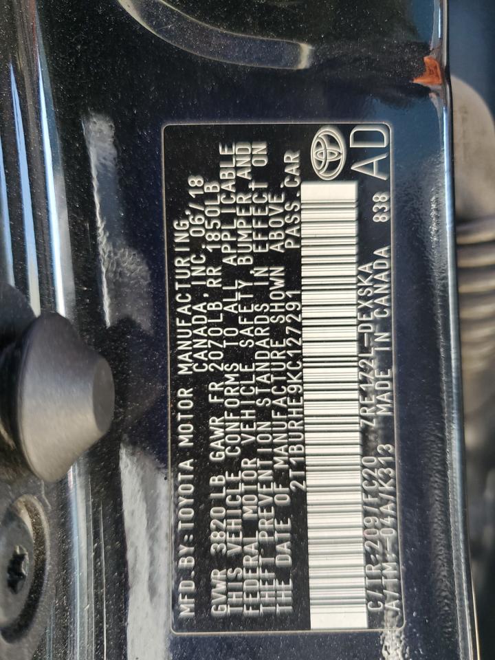 2019 Toyota Corolla VIN 2T1BURHE9KC127291 Copart auction photo, front end damage thumbnail 13