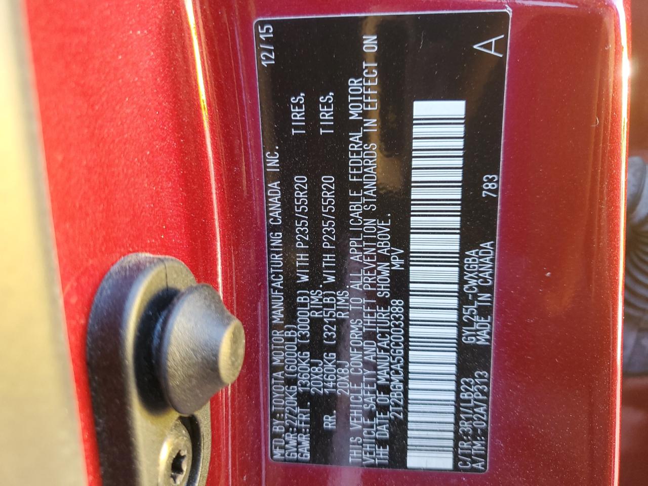 2016 Lexus RX VIN 2T2BGMCA5GC003388 Copart auction photo, front end damage thumbnail 14