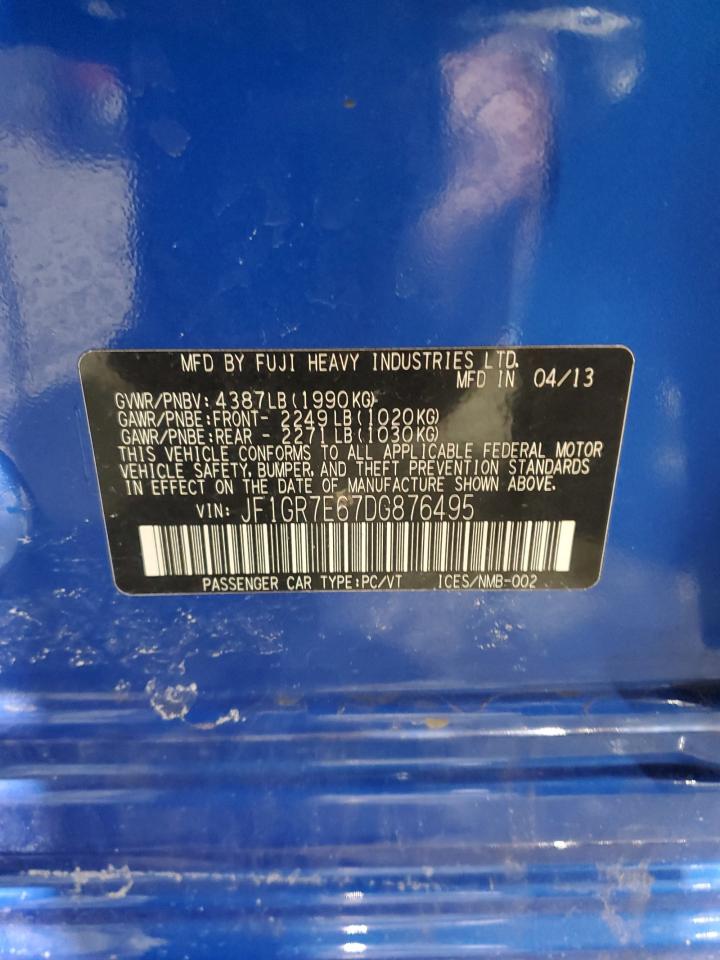 2013 Subaru WRX VIN JF1GR7E67DG876495 Copart auction photo, front end damage thumbnail 13